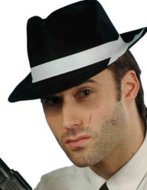 20's Gangster Fancy Dress - Flocked Hat - Black/White